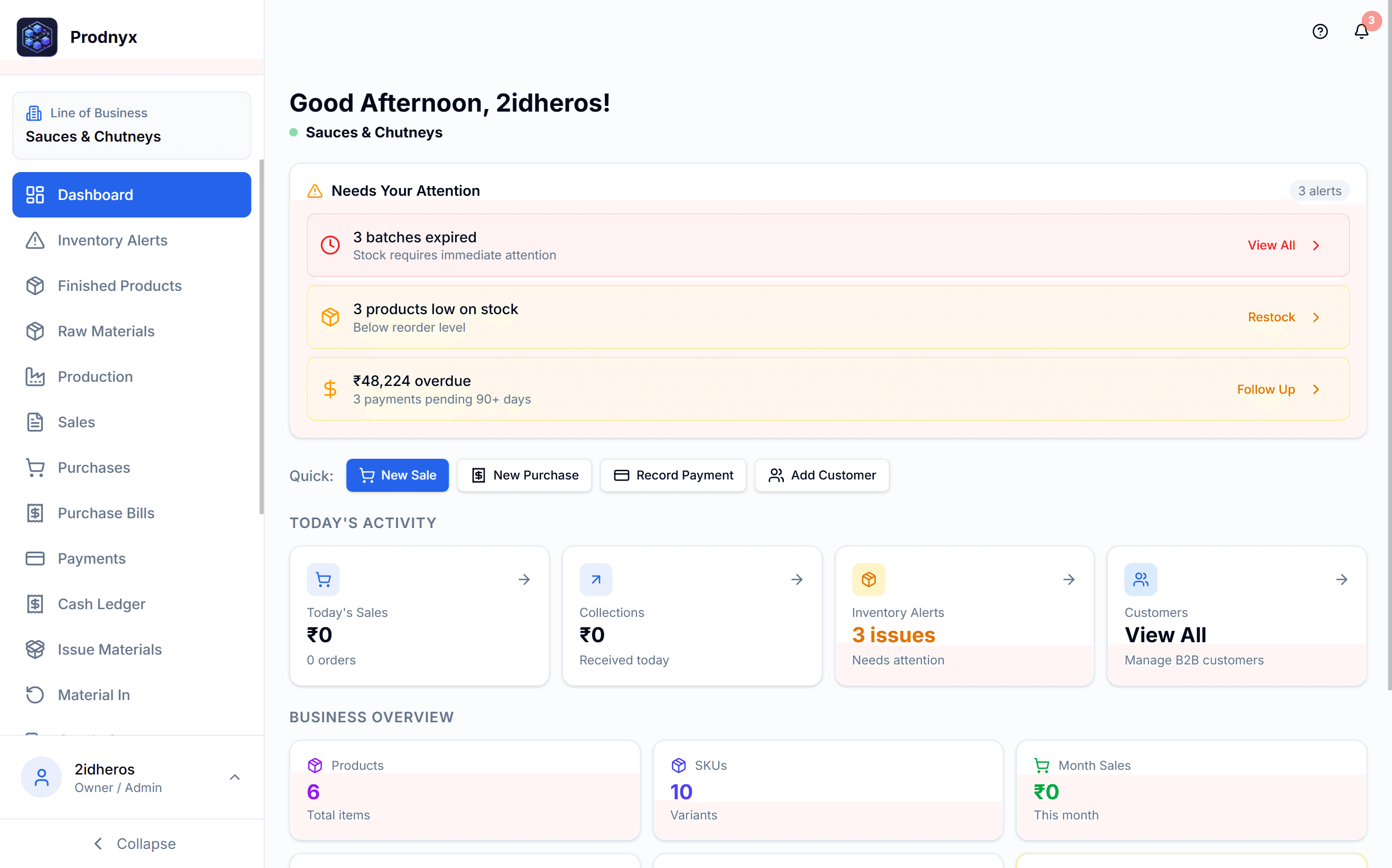 Prodnyx Factory Dashboard